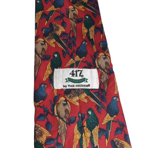 Vintage Necktie Van Heusen 417 Bird Pattern Men Tie Parrot Aviary Vet All Silk - Picture 5 of 6